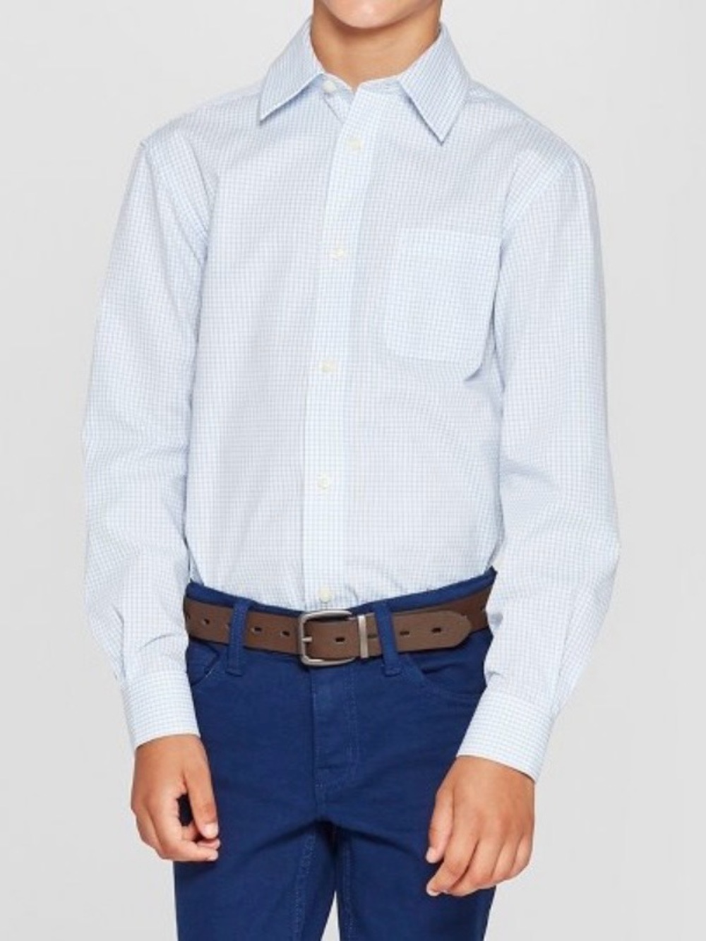 Boys Light Blue Check Dress Shirt